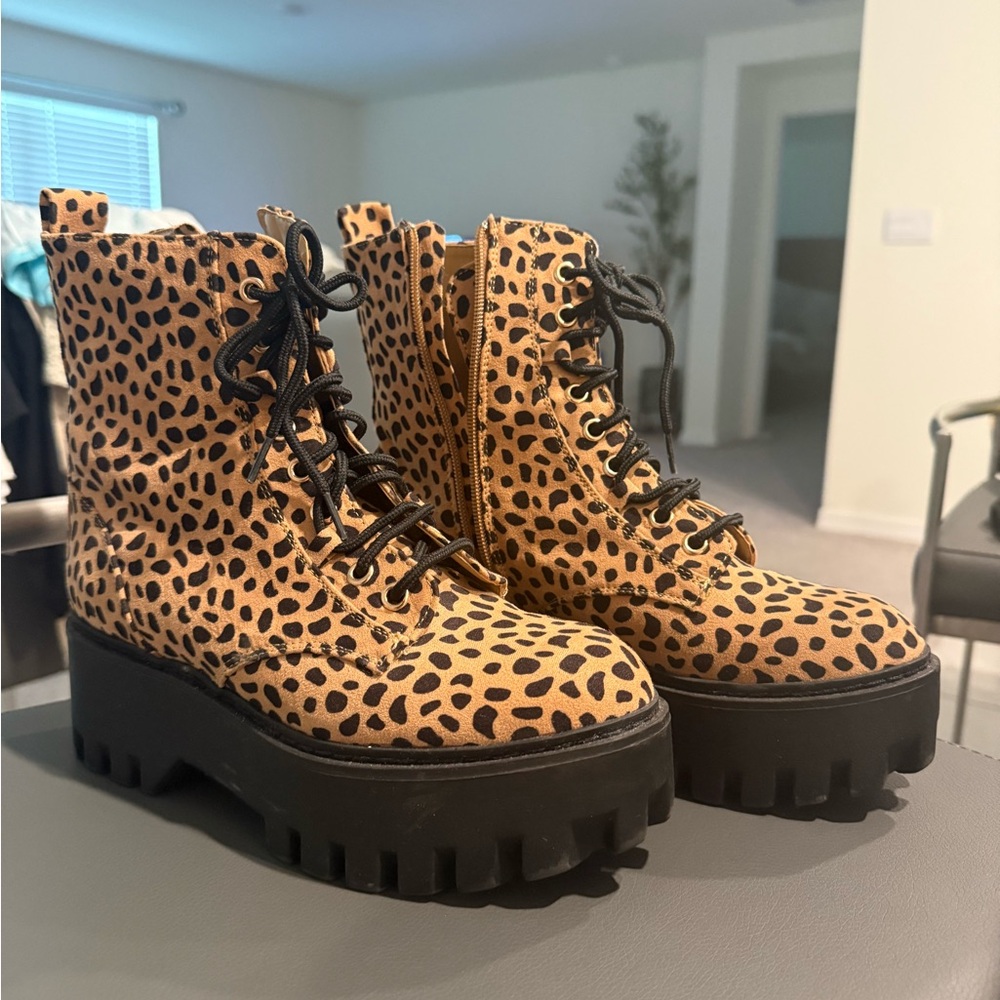 BAMBOO Tan and Black Combat Moto Boots